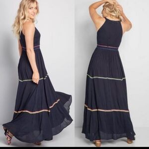 ModCloth Size 8 Tiered Sleeveless Maxi Dress Navy Boho Resortwear Travel